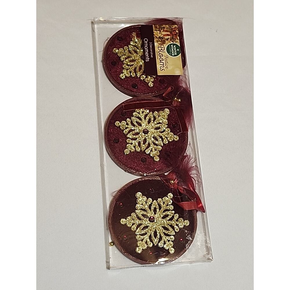 Winter Wonder Lane Festive Bloom Decorative Ornaments Burgundy 4" Round Glitter